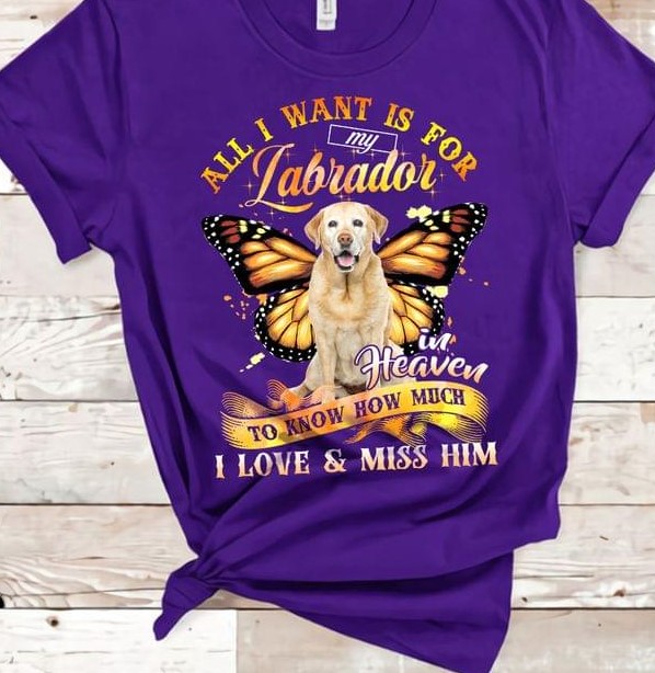All I Want Is For My Labrador In Heaven To Know How Much I Love & Miss Him Dog Butterfly Shirt