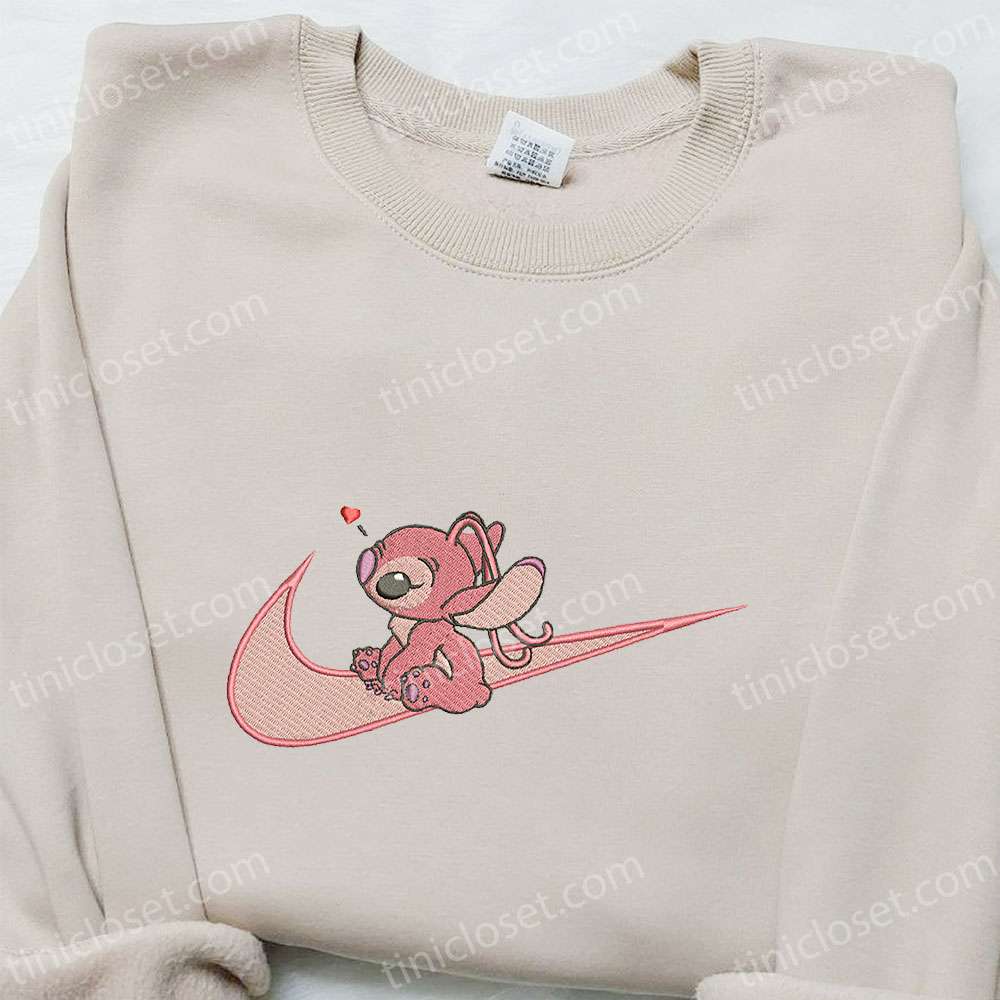 Angel Love X Swoosh Cartoon Embroidered Sweatshirt, Disney Characters Embroidered Hoodie, Best Valentine’s Day Gift Ideas
