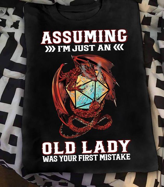 Assuming I'm Just An Old Lady Was Your First Mistake Dragon Dungeon Cube Shirt