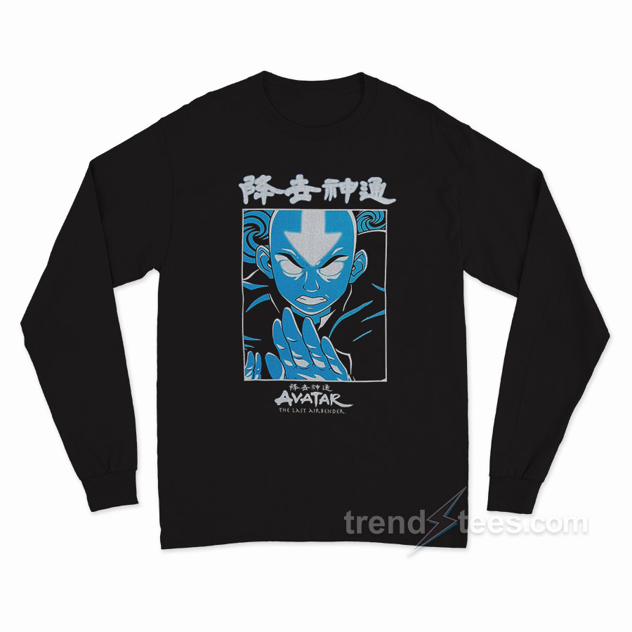 Avatar The Last Airbender Blue & White Aang Portrait Long Sleeve Shirt