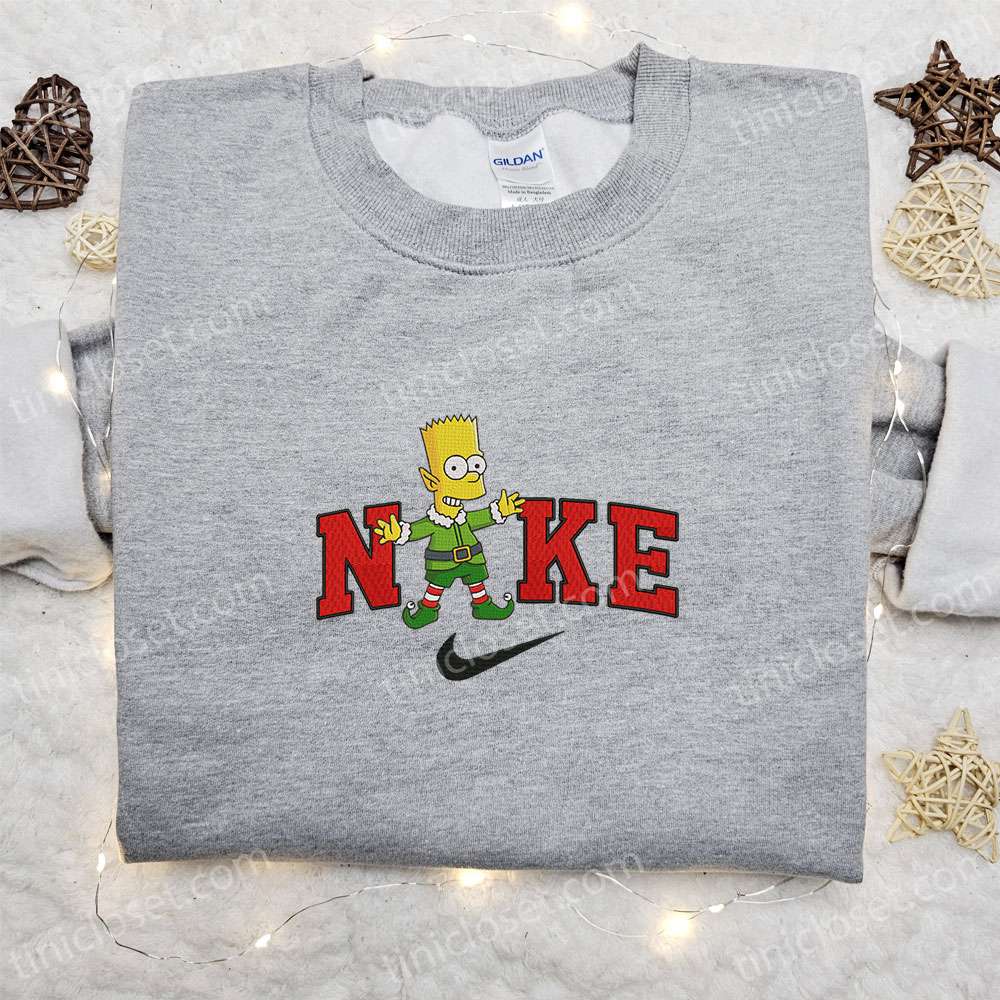 Bart Simpson On Elf X Nike Embroidered Sweatshirt, St. Patrick’s Day Embroidered Shirt, Best Gift Ideas For Family
