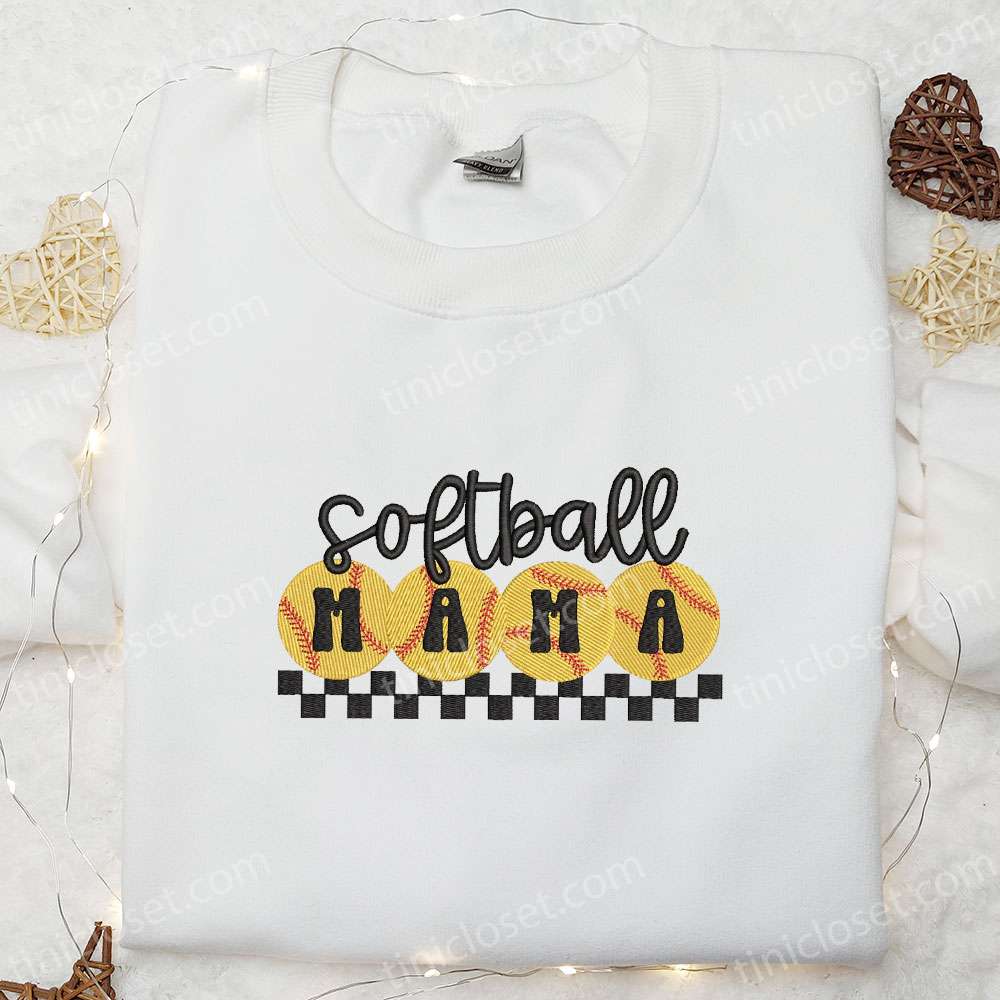 Baseball Mama Checkerboard Embroidered Shirt, Sports Embroidered Hoodie, Best Mother’s Day Gift