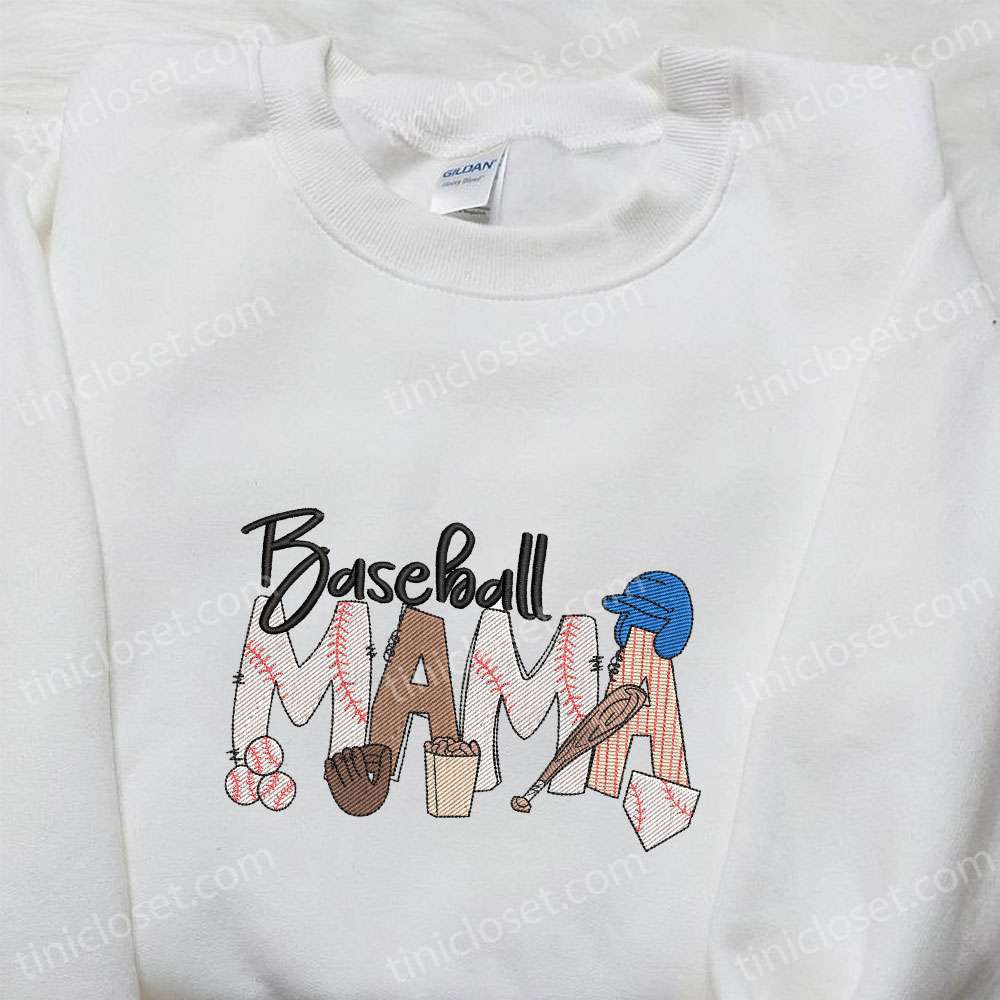 Baseball Mama Embroidered Hoodie, Sports Embroidered Shirt, Best Mother’s Day Gift Ideas