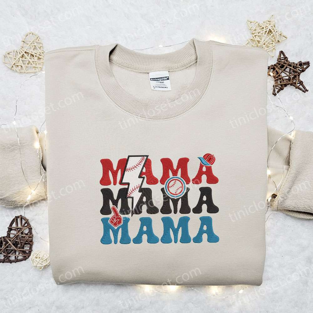 Baseball Mama Embroidered Shirt, Mother’s Day Embroidered Hoodie, Best Gift For Mom