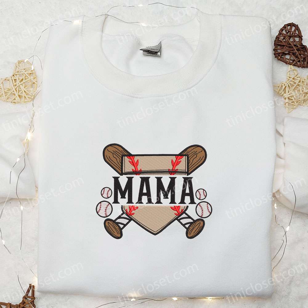 Baseball Mama Embroidered Shirt, Sports Embroidered Hoodie, Best Mother’s Day Gift Idea