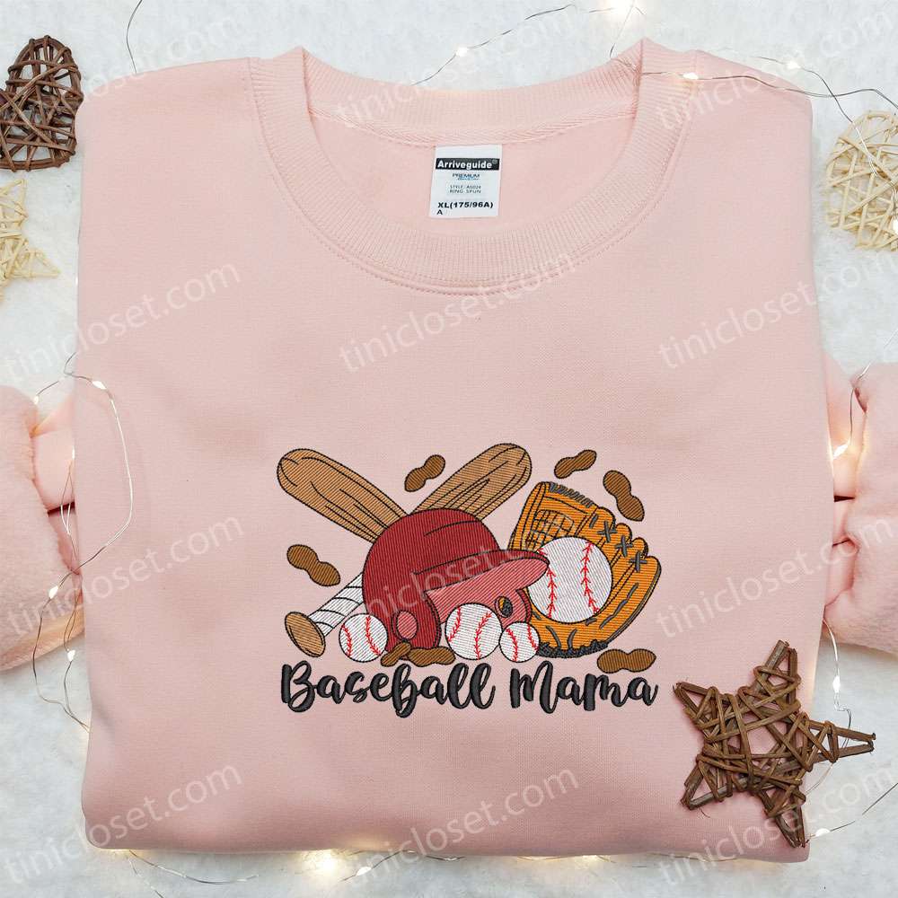 Baseball Mama Embroidered Sweatshirt, Sports Embroidered T-shirt, Best Mother’s Day Gift Ideas