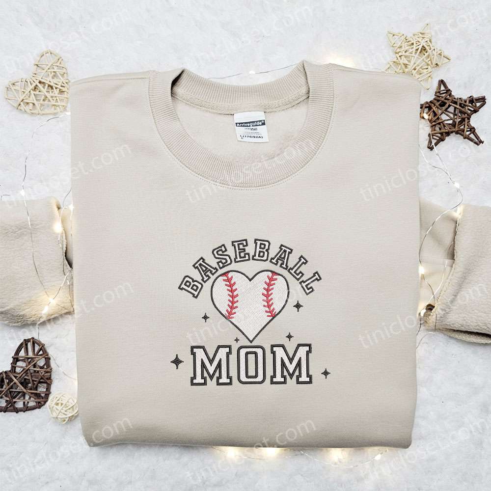 Baseball Mom Embroidered Hoodie, Sports Embroidered T-shirt, Best Mother’s Day Gift Ideas