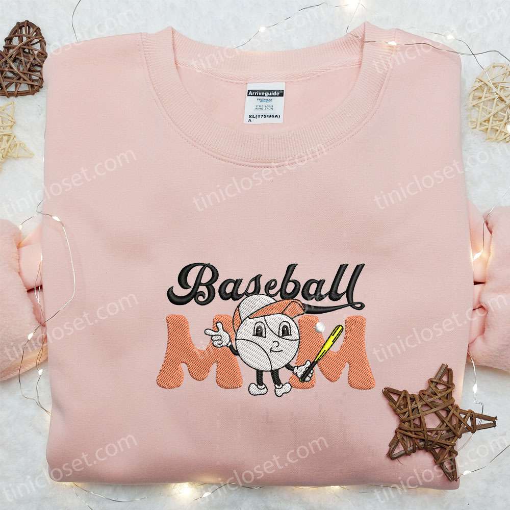 Baseball Mom Embroidered T-shirt, Sports Embroidered Shirt, Best Mother’s Day Gift Ideas