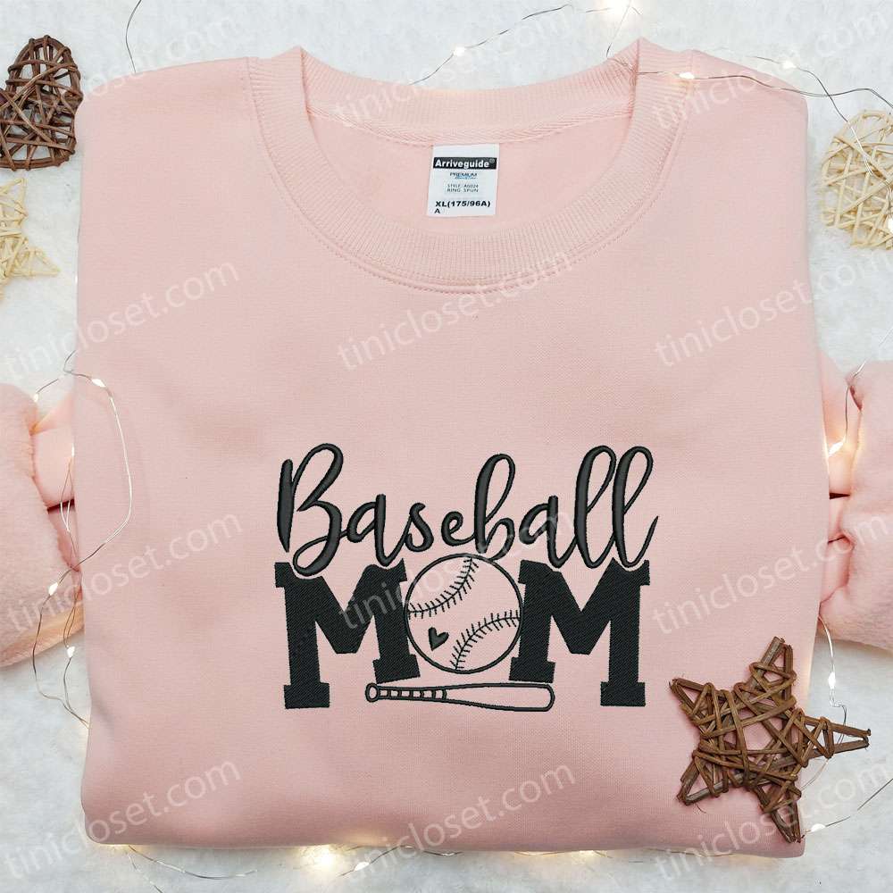 Baseball Mom Embroidered T-shirt, Sports Embroidered T-shirt, Best Mother’s Day Gift Ideas