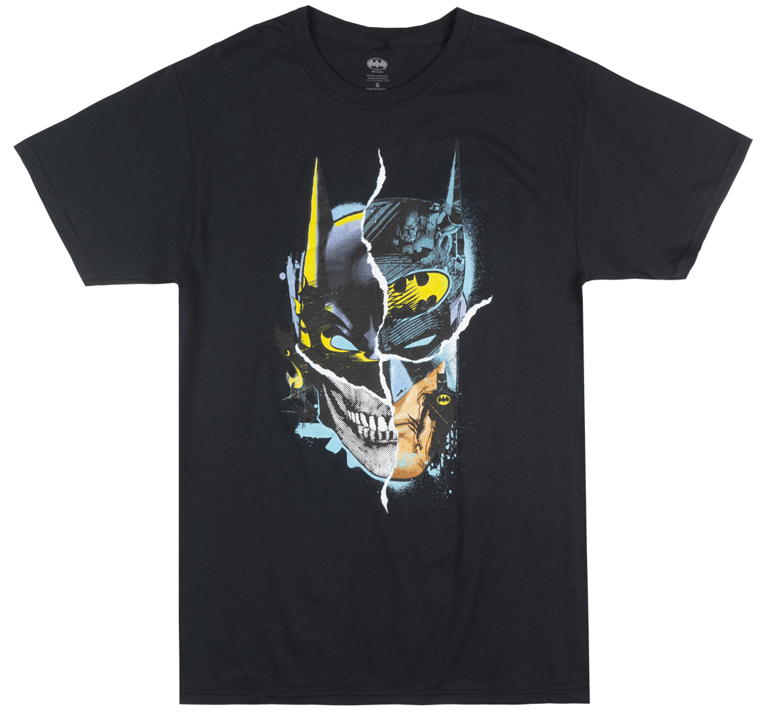 Batman Split Mask T Shirt Mens Dc Comics Cartoon Tee Black Licensed