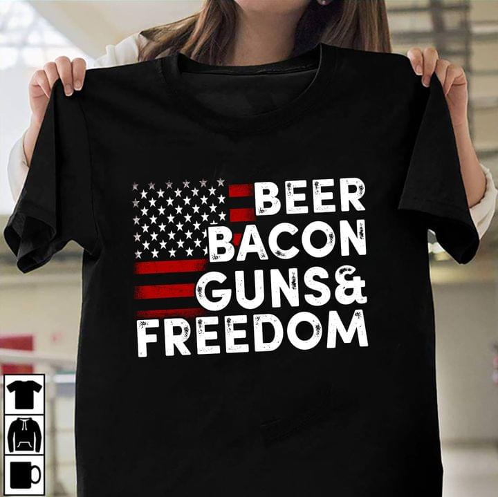 Beer Bacon Guns & Freedom Flag Of America Shirt