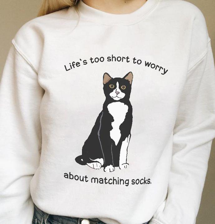 Black And White Cute Cat Life's Too Short To Worry About Matching Socks Shirt