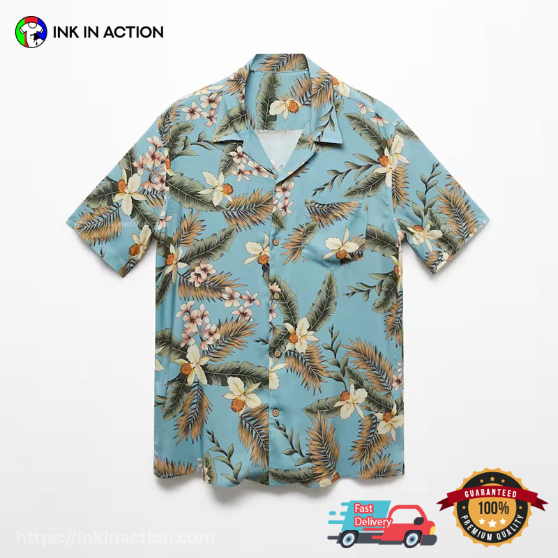 Blue Floral Tropical Vacation Men’s Hawaiian Shirts