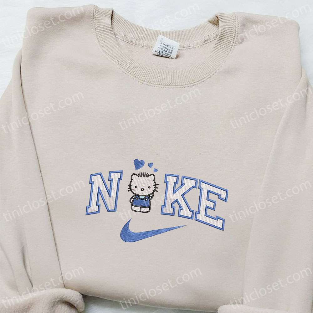 Blue Hello Kitty X Nike Embroidered Shirt, Couple Embroidered Hoodie, Valentine’s Day Embroidered Sweatshirt