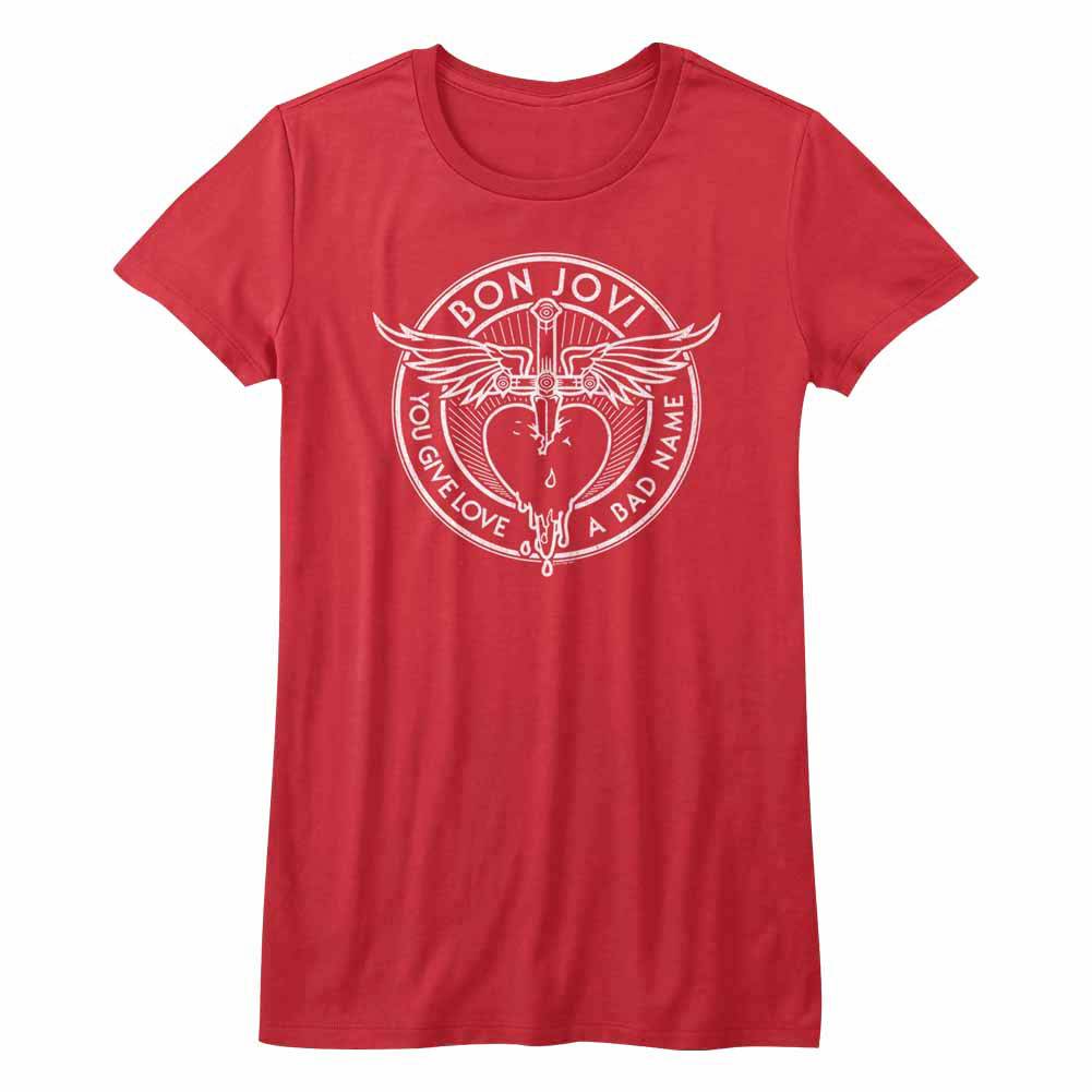 Bon Jovi You Give Love A Bad Name Women's Red T Shirt