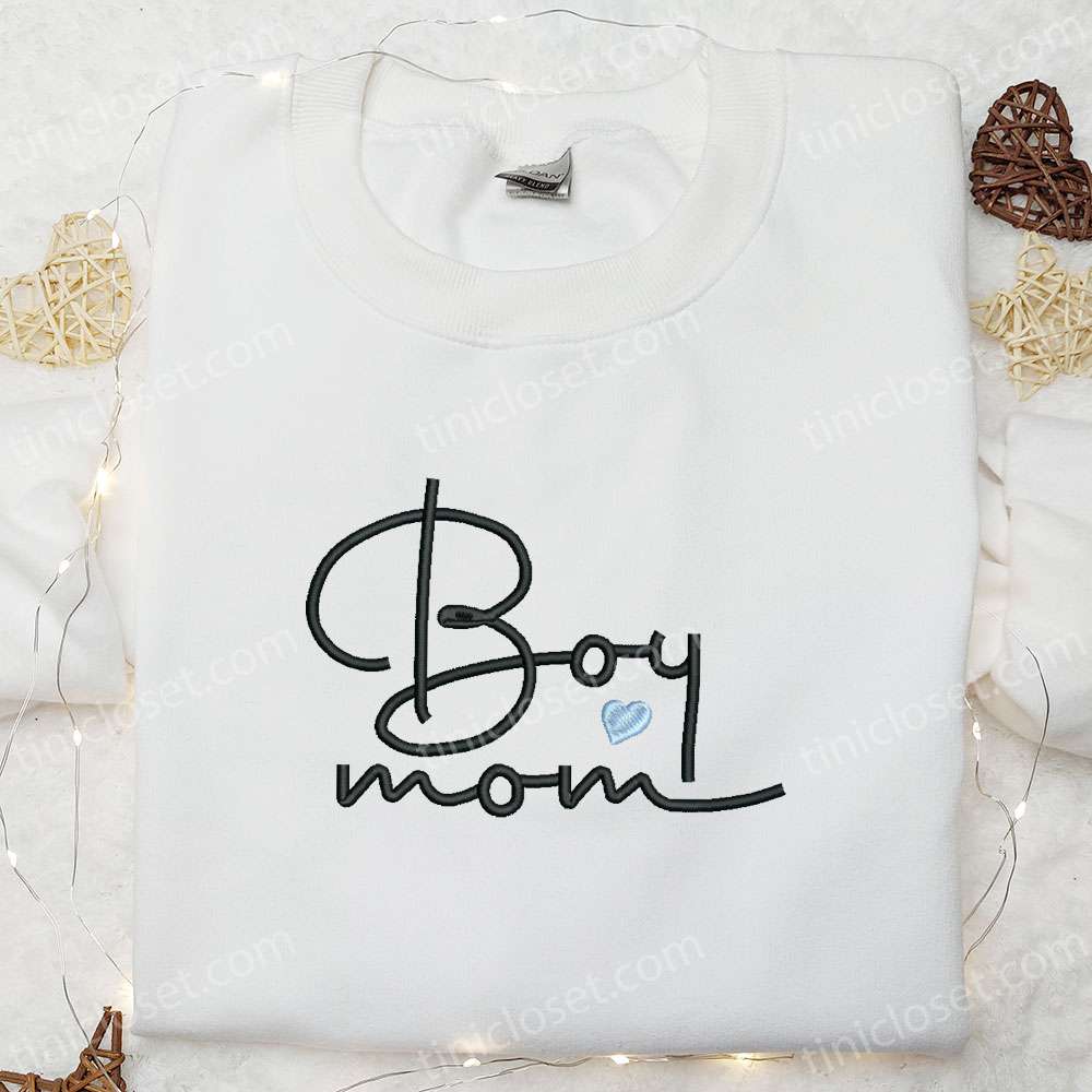 Boy Mom Embroidered Shirt, Mother’s Day Embroidered Hoodie, Best Gift For Mom