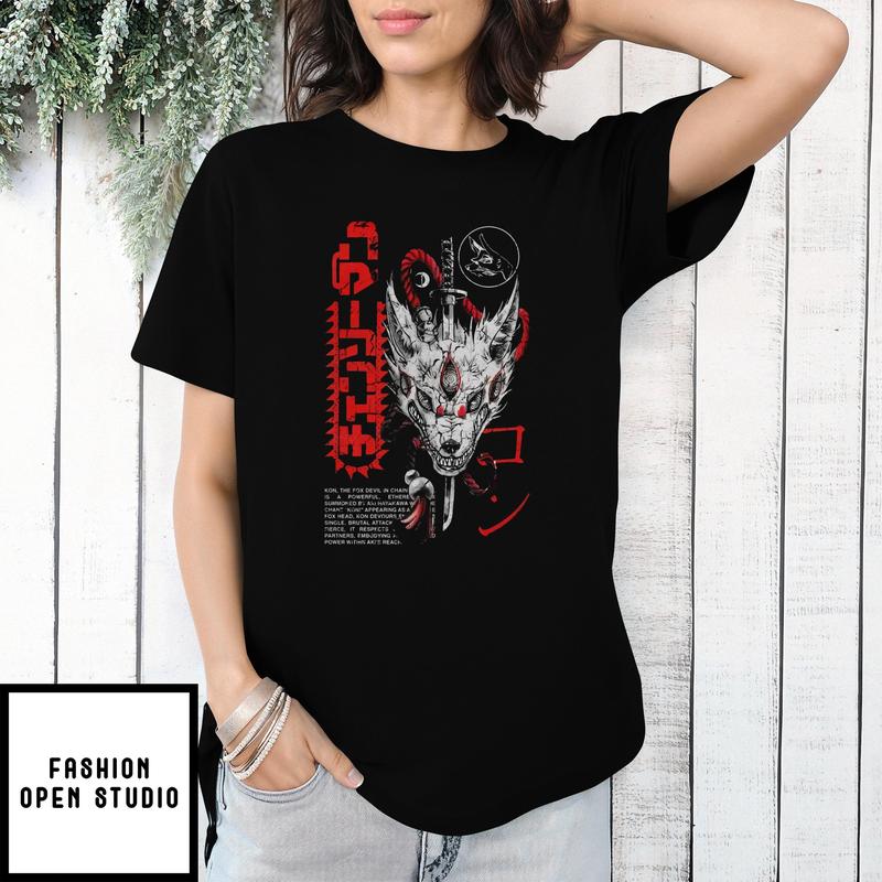Chainsaw Man ‘kon’ Fox Head Devil Dark Anime Streetwear T-shirt