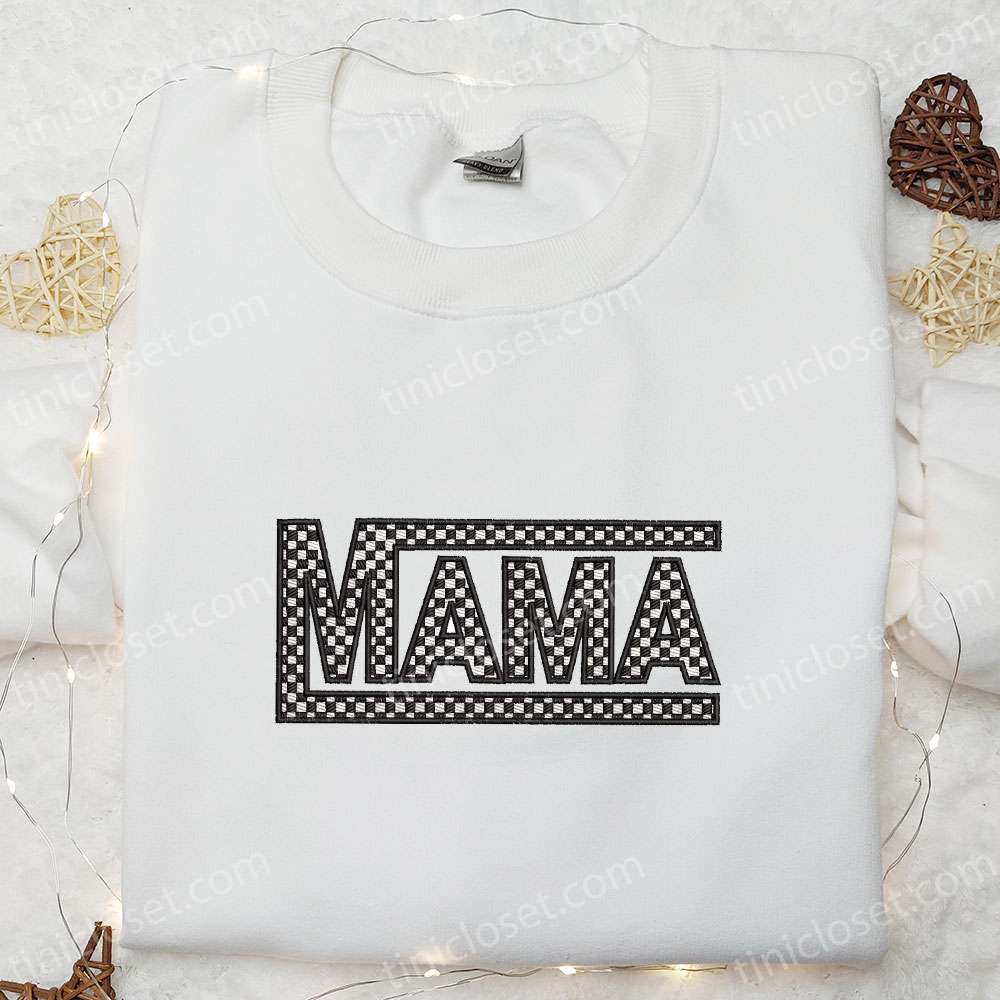 Checkered Mama Embroidered Shirt, Mother’s Day Embroidered Hoodie, Best Holiday Gift Idea