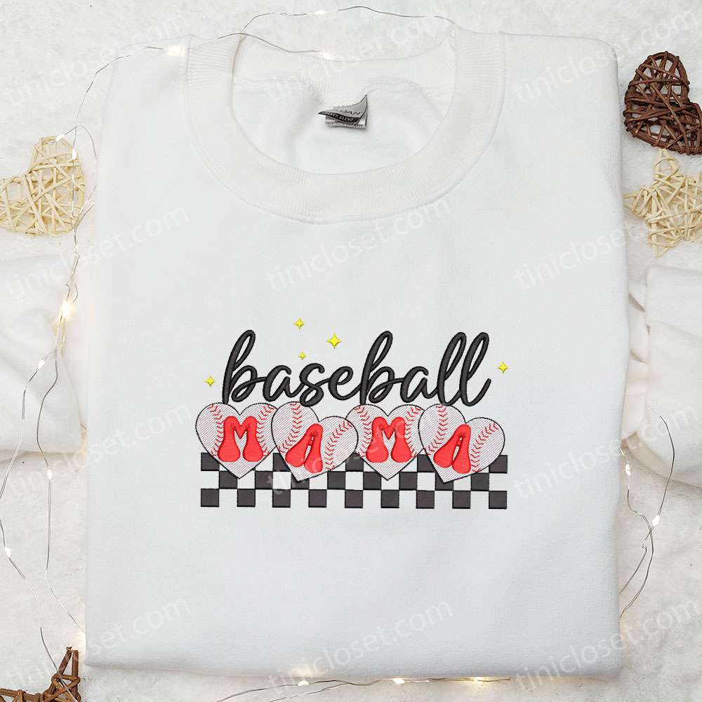 Checkered Softball Mama Embroidered Shirt, Mother’s Day Embroidered Hoodie, Best Gift For Mom