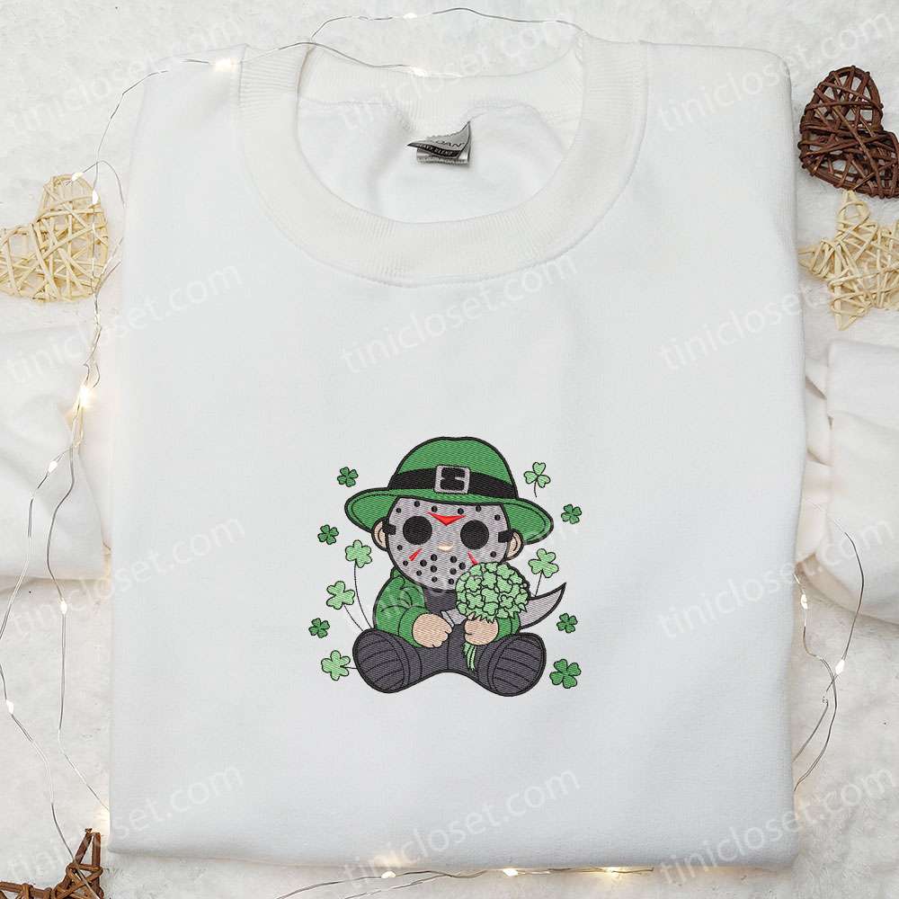 Chibi Michael Myers Shamrock Embroidered Shirt, Horror Movie Embroidered Hoodie, Saint Patrick’s Day Gift Ideas