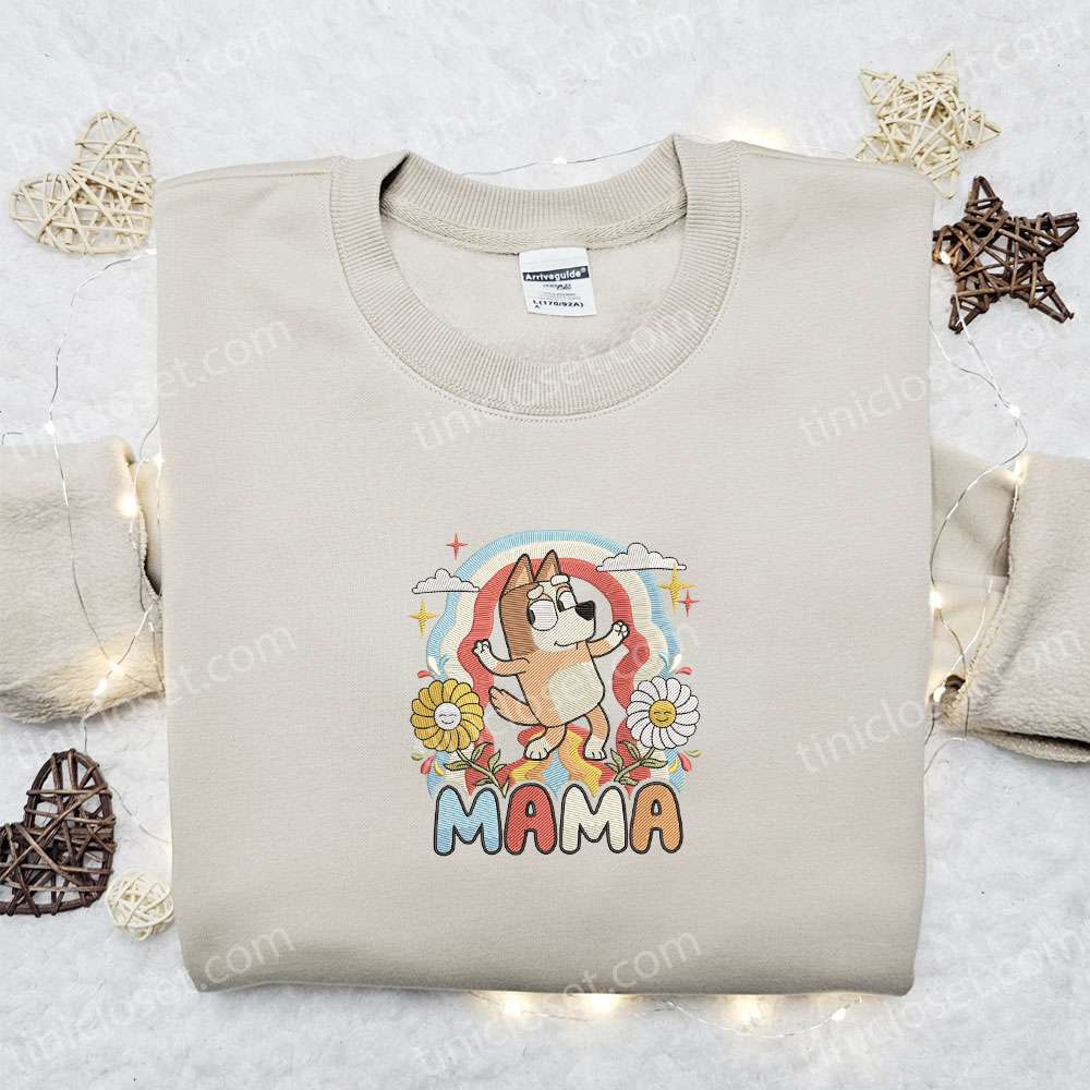 Chilli Heeler Mama Embroidered Shirt, Bluey Cartoon Embroidered Hoodie, Best Mother’s Day Gift Idea