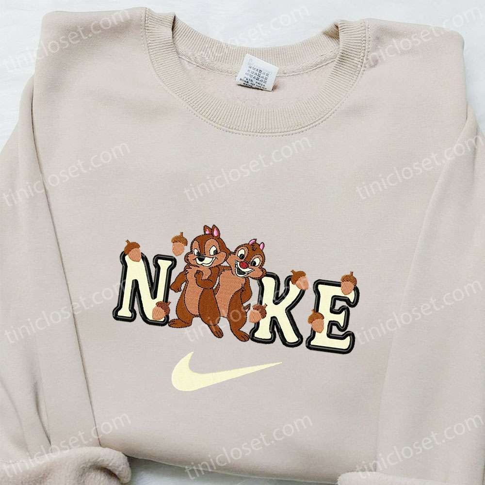 Chip And Dale X Nike Cartoon Embroidered Shirt, Chip ‘n’ Dale Embroidered Shirt, Nike Inspired Embroidered Shirt