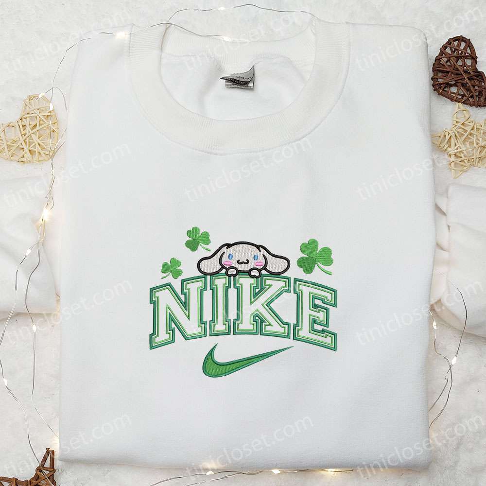 Cinnamoroll Shamrocks X Nike Embroidered Shirt, Anime Embroidered Hoodie, Best Saint Patrick’s Day Gift Idea