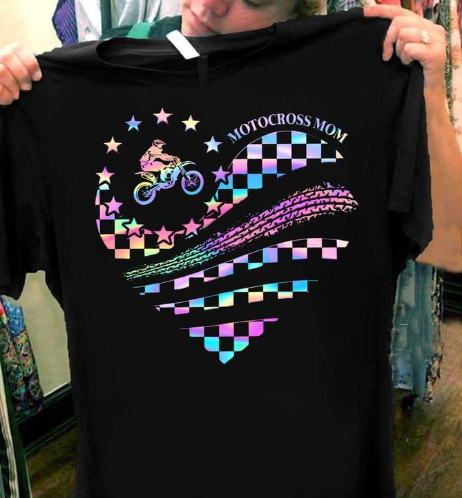 Classic Motocross Mom Motorcycle Racing Mommy Heart Stars Sport Mother's Day Gifts For Motocross Riders Shirt