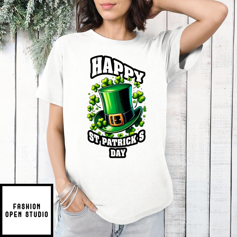 Classic White St. Patrick’s Day Top Hat & Shamrocks T-shirt