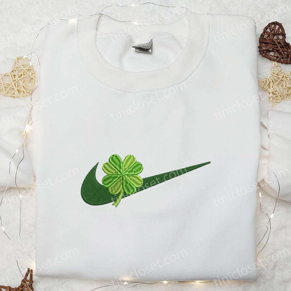 Clover X Nike Swoosh Embroidered Shirt, Saint Patrick’s Day Embroidered Hoodie, Best Nike Inspired Gift Idea