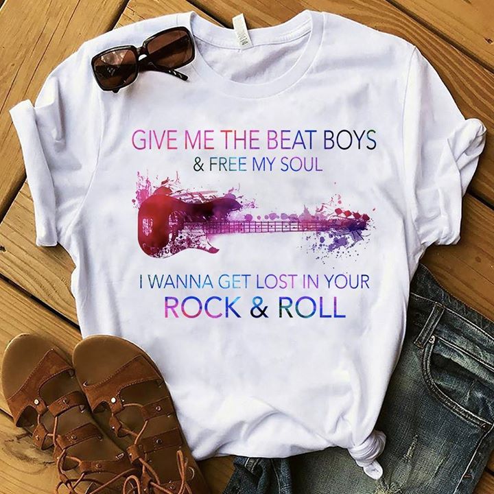 Colorful Electric Guitar Give Me The Beat Boys & Free My Soul Shirt