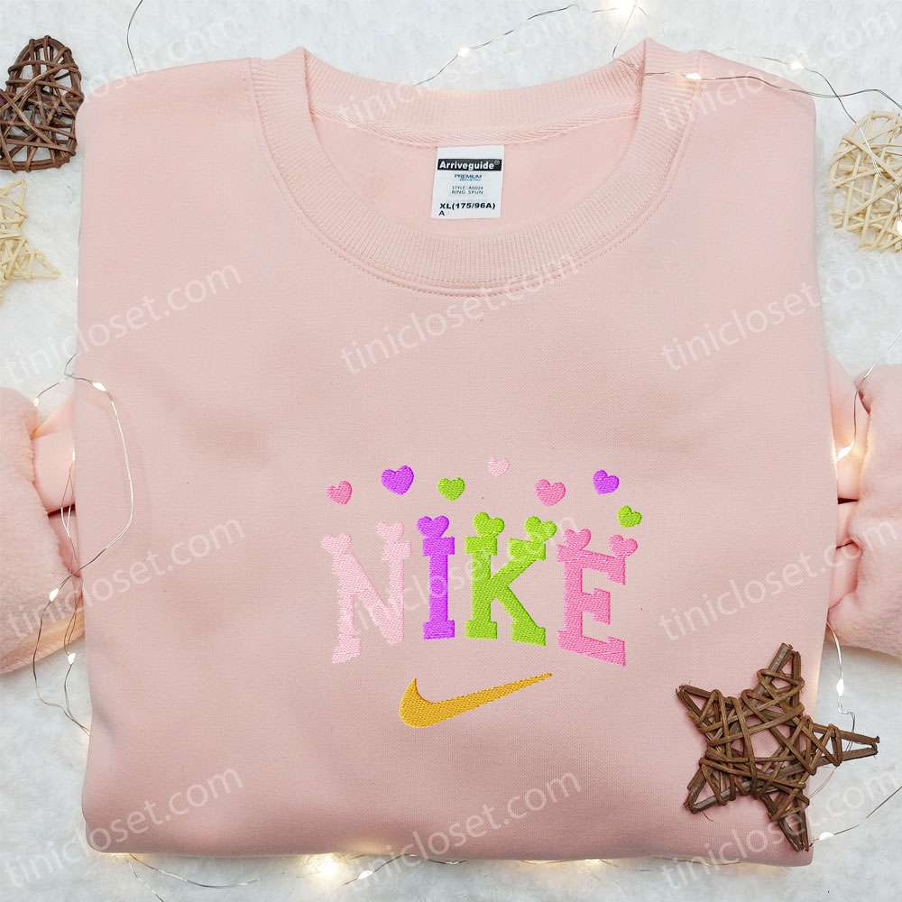 Colorful Hearts X Nike Embroidered Tshirt, Nike Inspired Embroidered Shirt, Best Valentine’s Day Gift Ideas