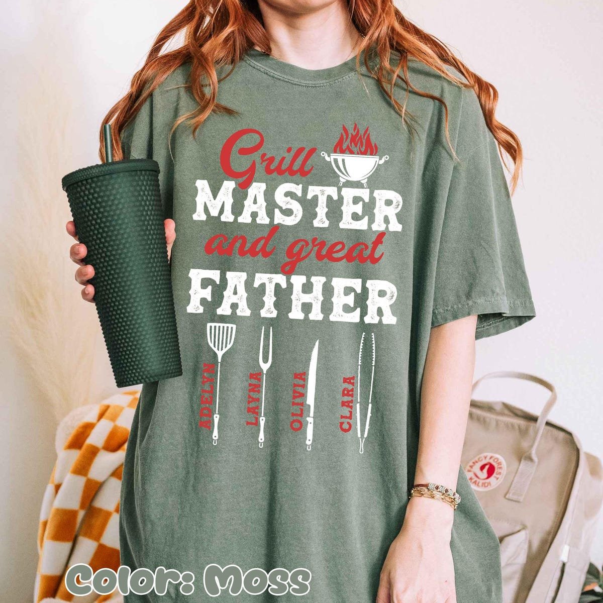 Custom Grill Master Shirt For Dad With Kids Names Father's Day Gift