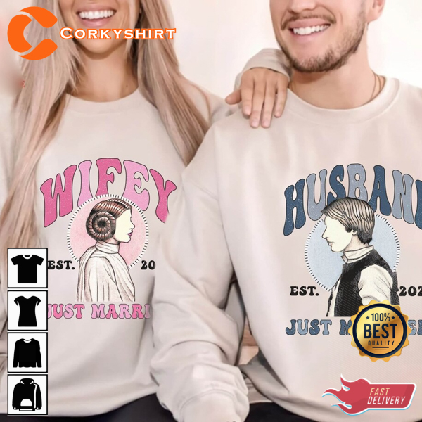 Custom Husband & Wifey Star Wars Han Solo Princess Leia Disney Couple T-shirt