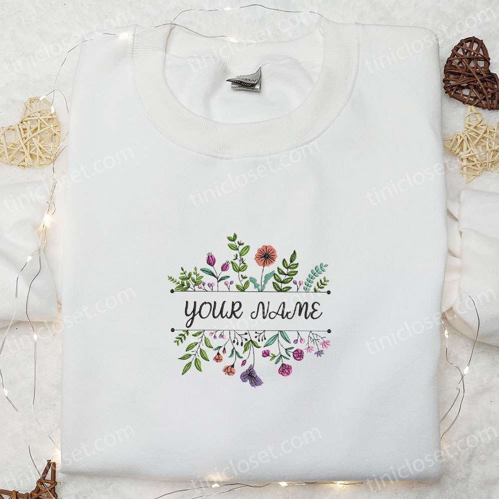 Custom Name Flowers Embroidered Shirt, Mother’s Day Embroidered Hoodie, Best Gift For Grandmother