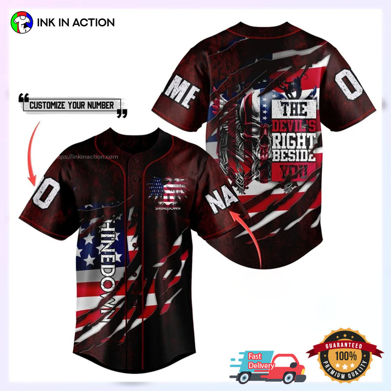 Custom The Devil’s Right Beside You Us Flag Baseball Jersey, Shinedown Merch
