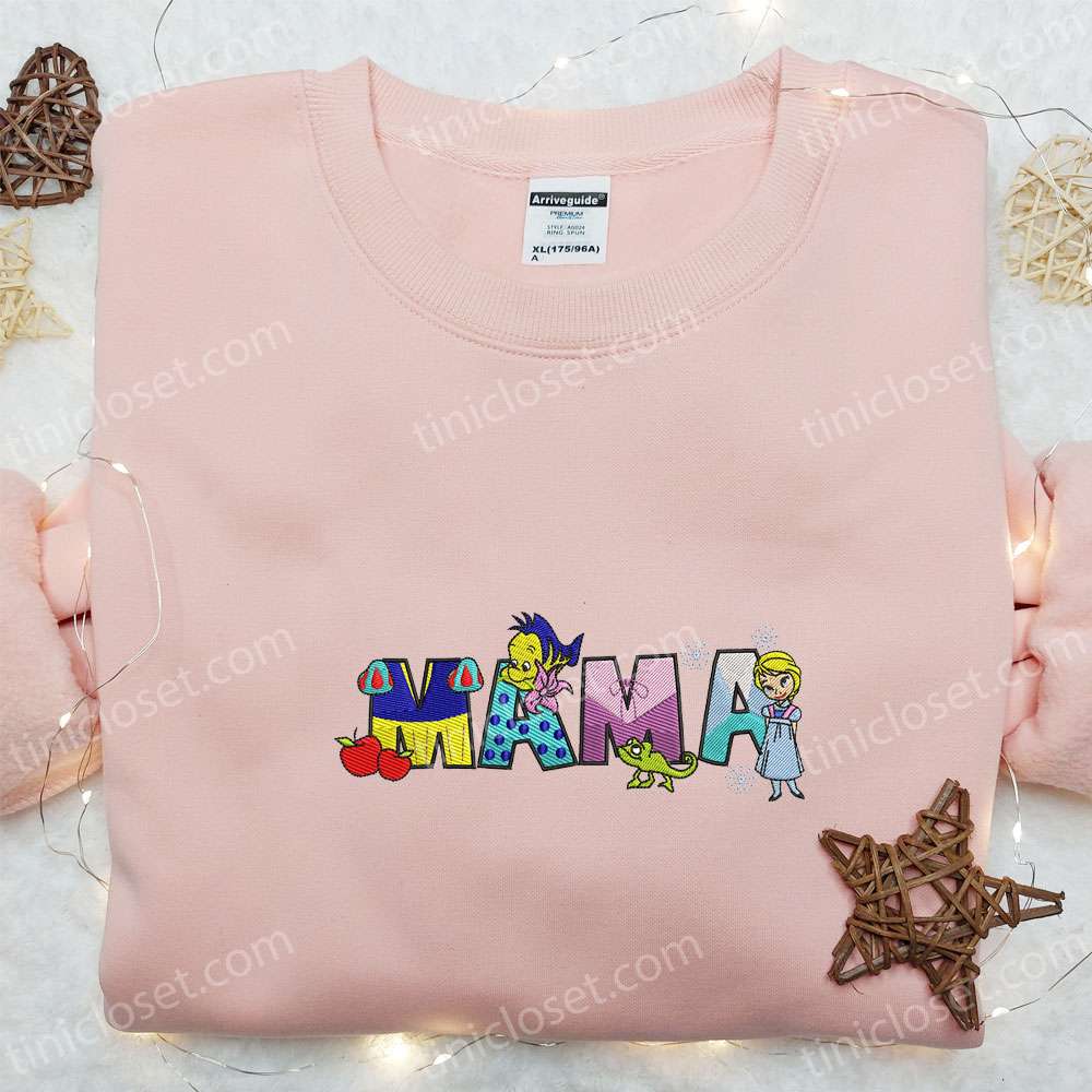 Cute Cartoon Mama Princess Embroidered Shirt, Disney Characters Embroidered Shirt, Mother’s Day Gift Ideas