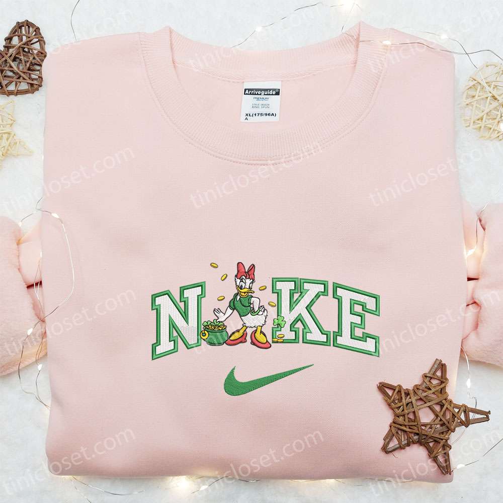 Daisy With Shamrock Gold Pot X Nike Embroidered Shirt, Disney Characters Embroidered Shirt, Saint Patrick’s Day Embroidered Hoodie