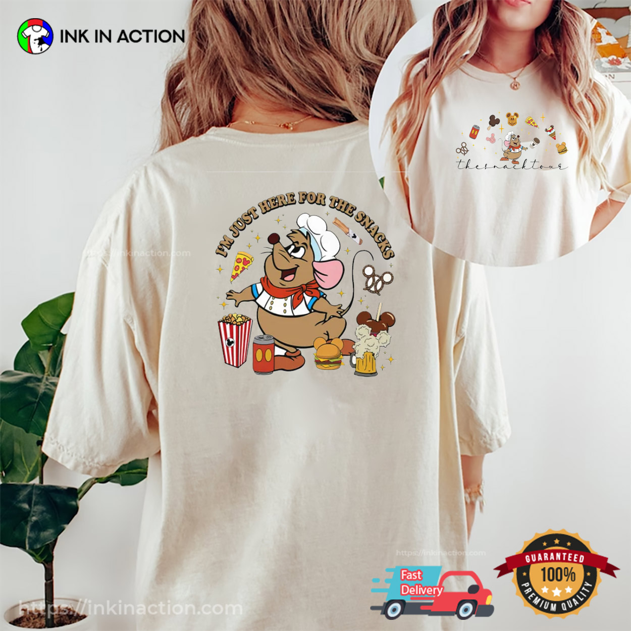 Disney Cinderella Gus Gus I’m Just Here For The Snacks 2 Sided T-shirt