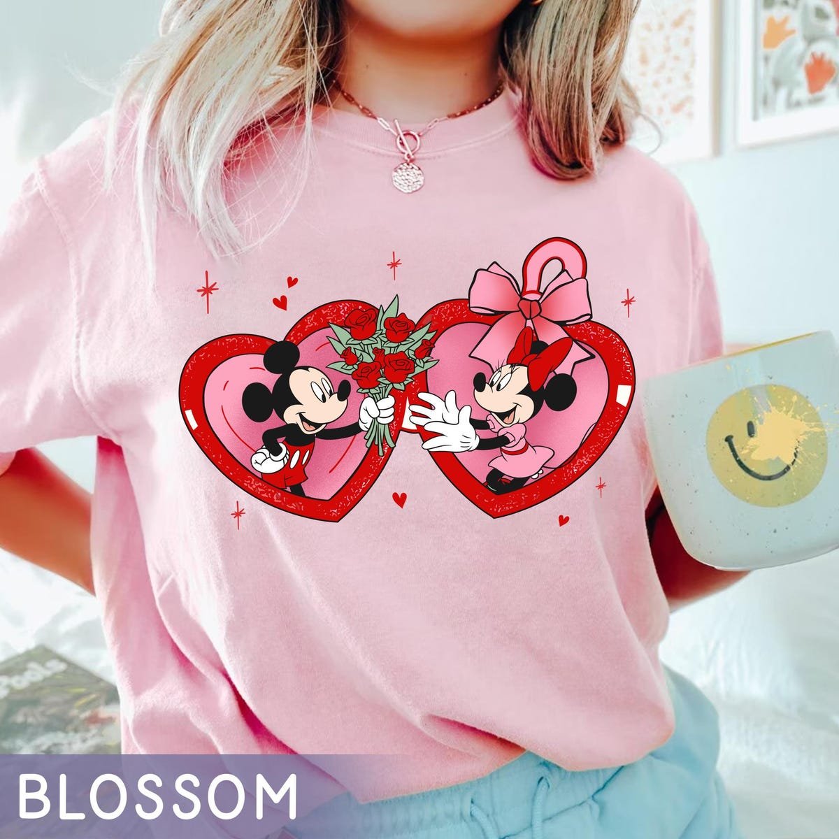 Disney Heart Locket Watercolor Shirt Mickey Minnie Valentine's Gift