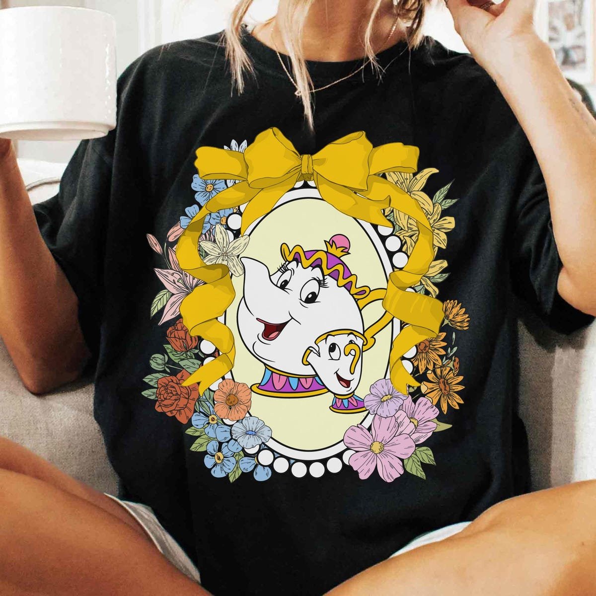Disney Mrs Potts Chip Floral Shirt Beauty Beast Mother's Day Gift Tee
