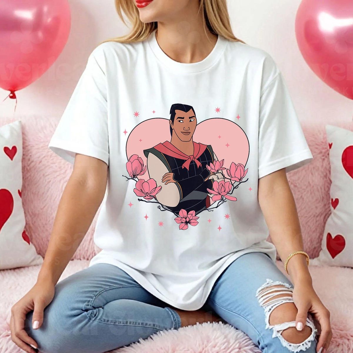 Disney Mulan Valentine's Day Shirt Li Shang Heart Logo T-shirt Gift