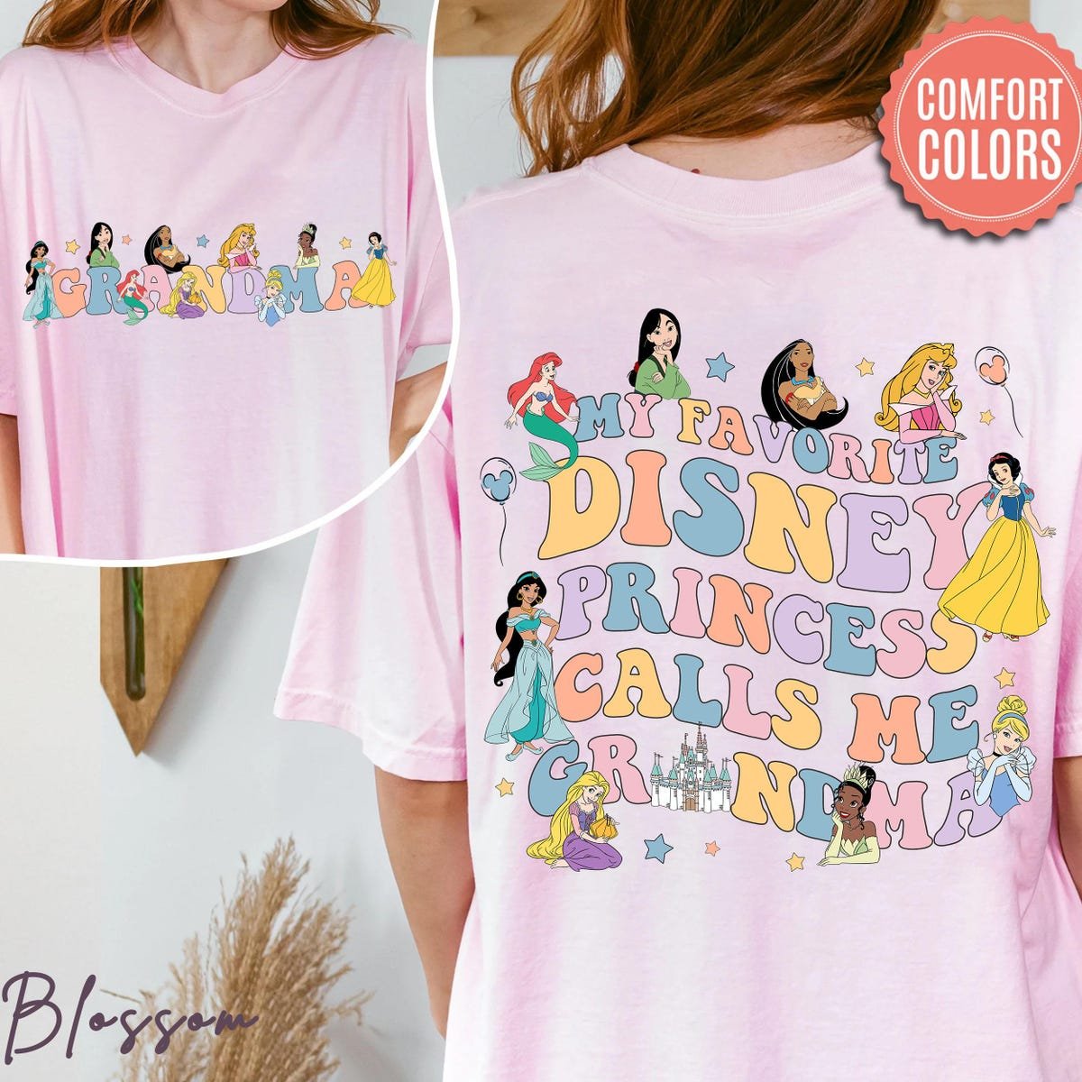 Disney Princess Grandma T-shirt Mulan Ariel Tiana Mother's Day Gift