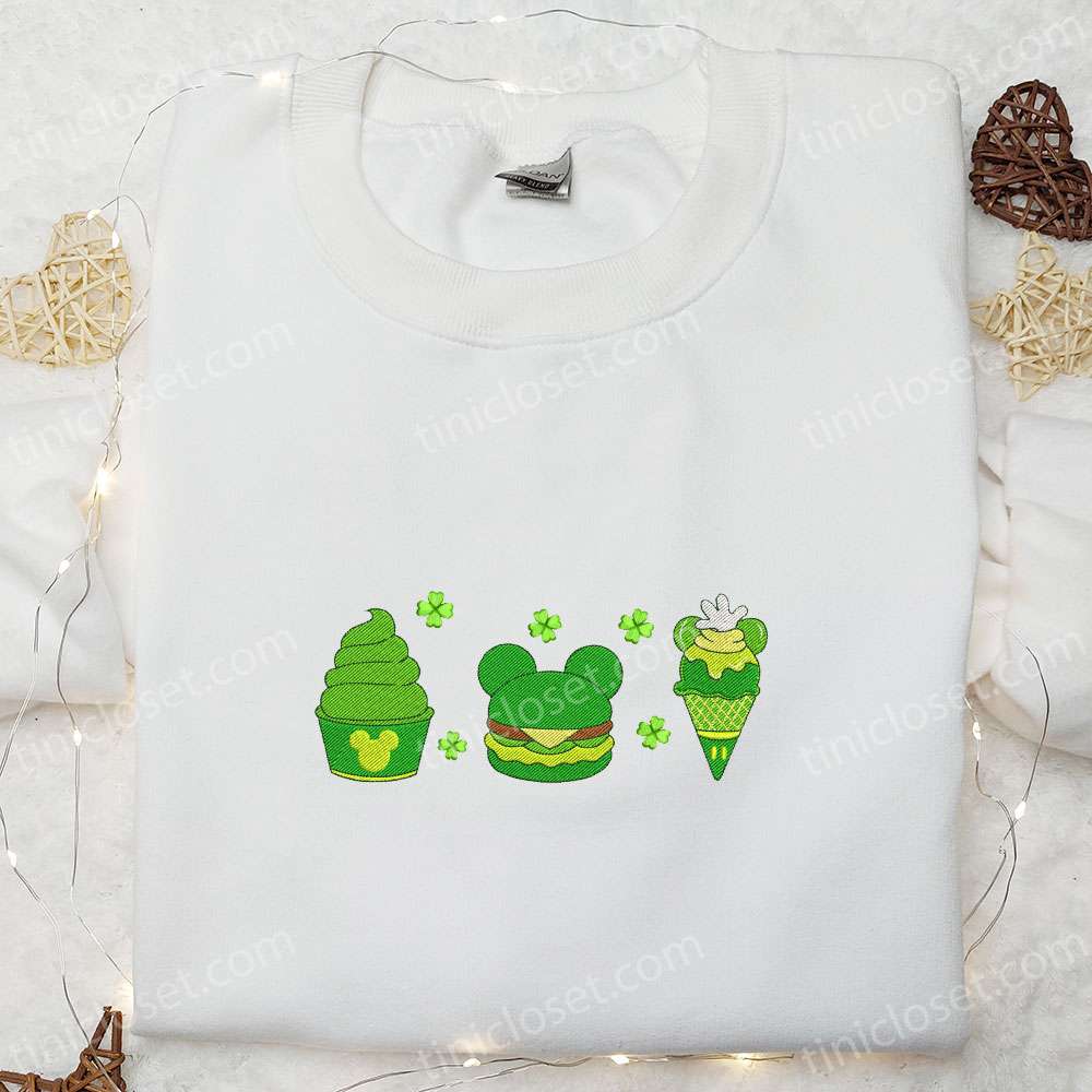 Disney Saint Patrick’s Day Snacks Embroidered Shirt, Disney Characters Embroidered Hoodie, Saint Patrick’s Day Gift Ideas