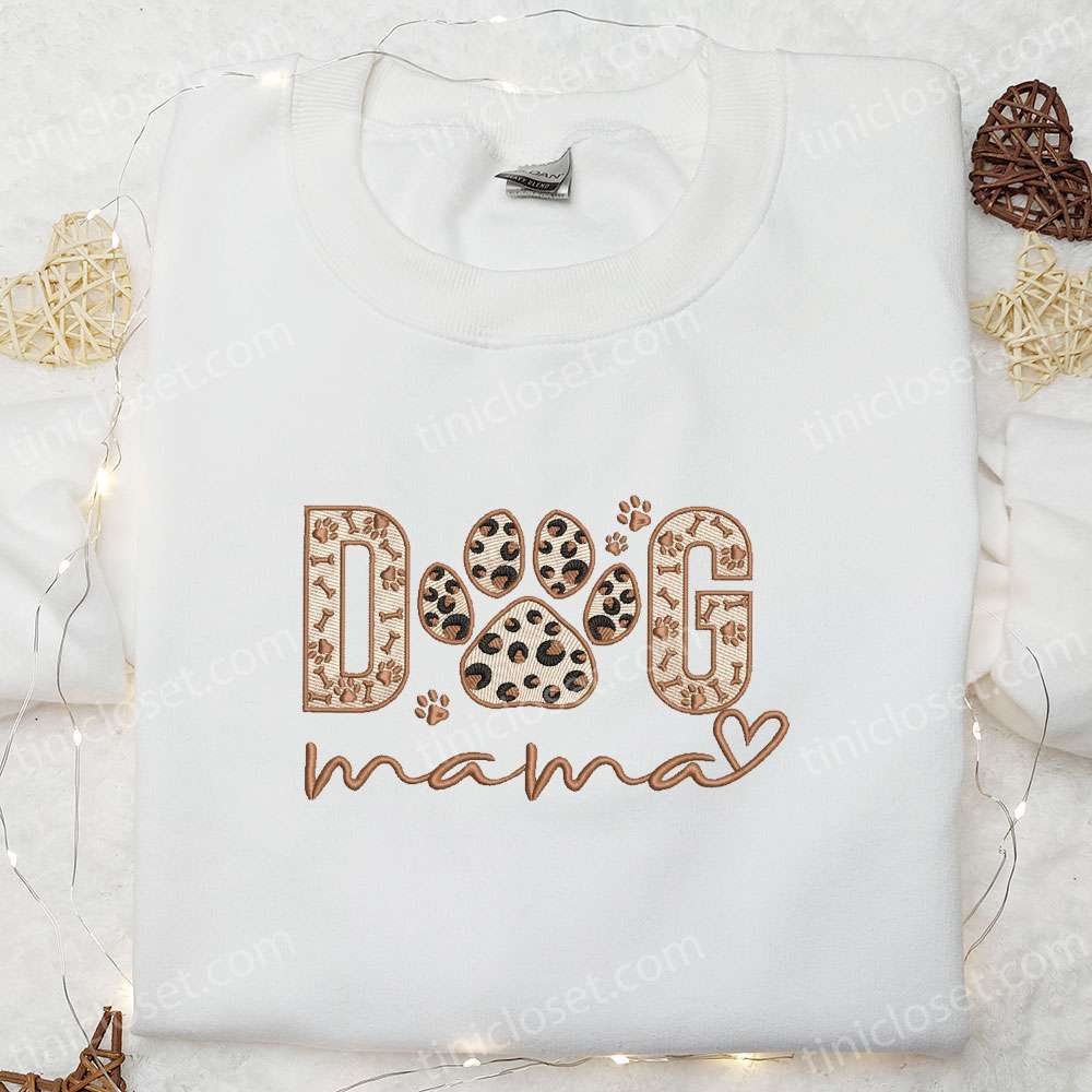 Dog Mama Paw Leopard Embroidered Shirt, Animal Embroidered Hoodie, Best Mother’s Day Gift