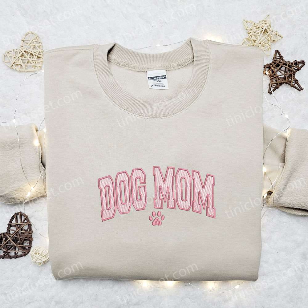 Dog Mom Pink Paw Embroidered Shirt, Animal Embroidered Hoodie, Best Mother’s Day Gift