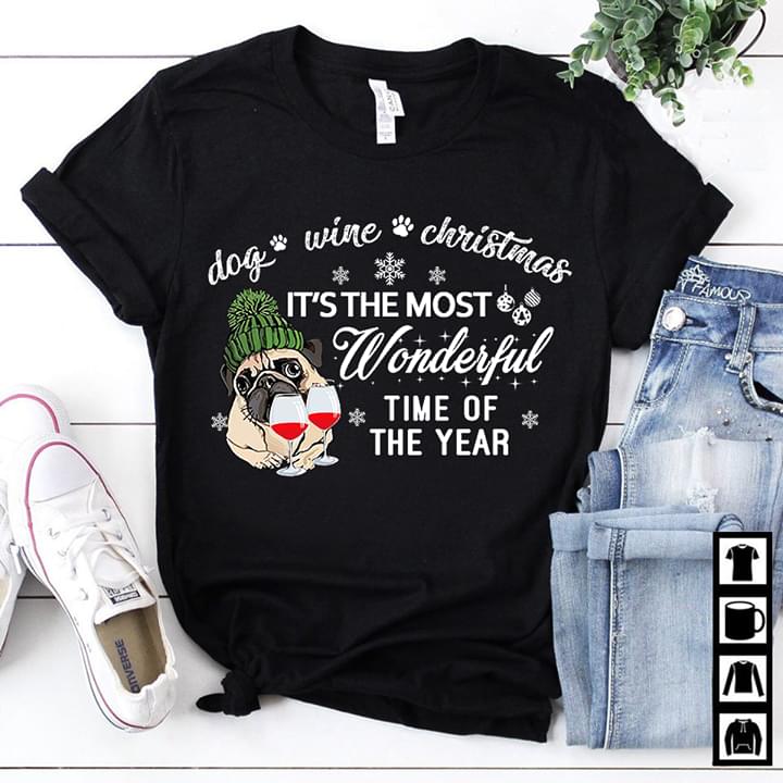 Dog Wine Christmas It's The Most Wonderful Time Of The Year Shirt