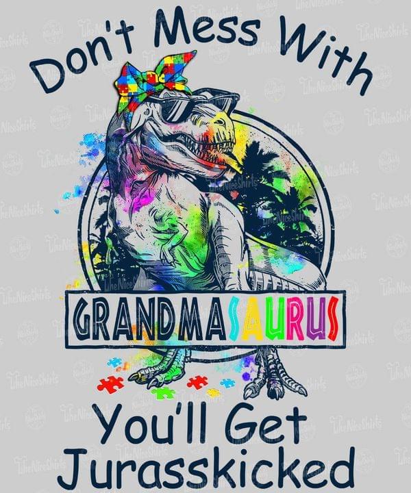 Don't Mess With Grandmasaurus You'll Get Jurasskicked Dinosaur Autism Headband Family Shirt