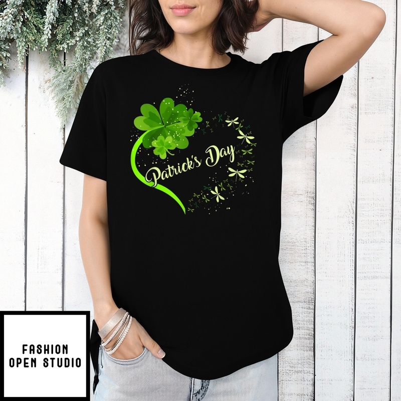 Dragonfly Heart Irish, Shamrock Heart Clover St.patrick’s Day T-shirt