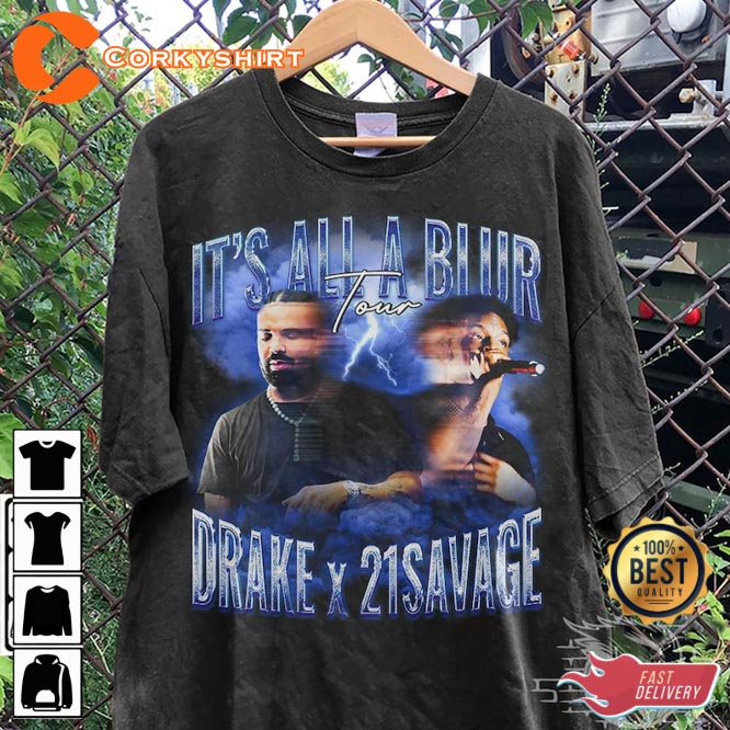 Drake 21 Savage It’s All A Blur Tour 2023 Y2k Style Rap T-shirt